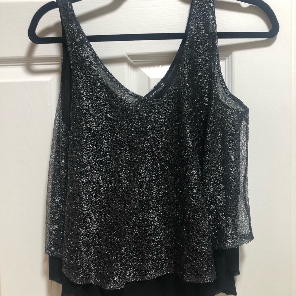 Black lace with silver trim going out flowy tank